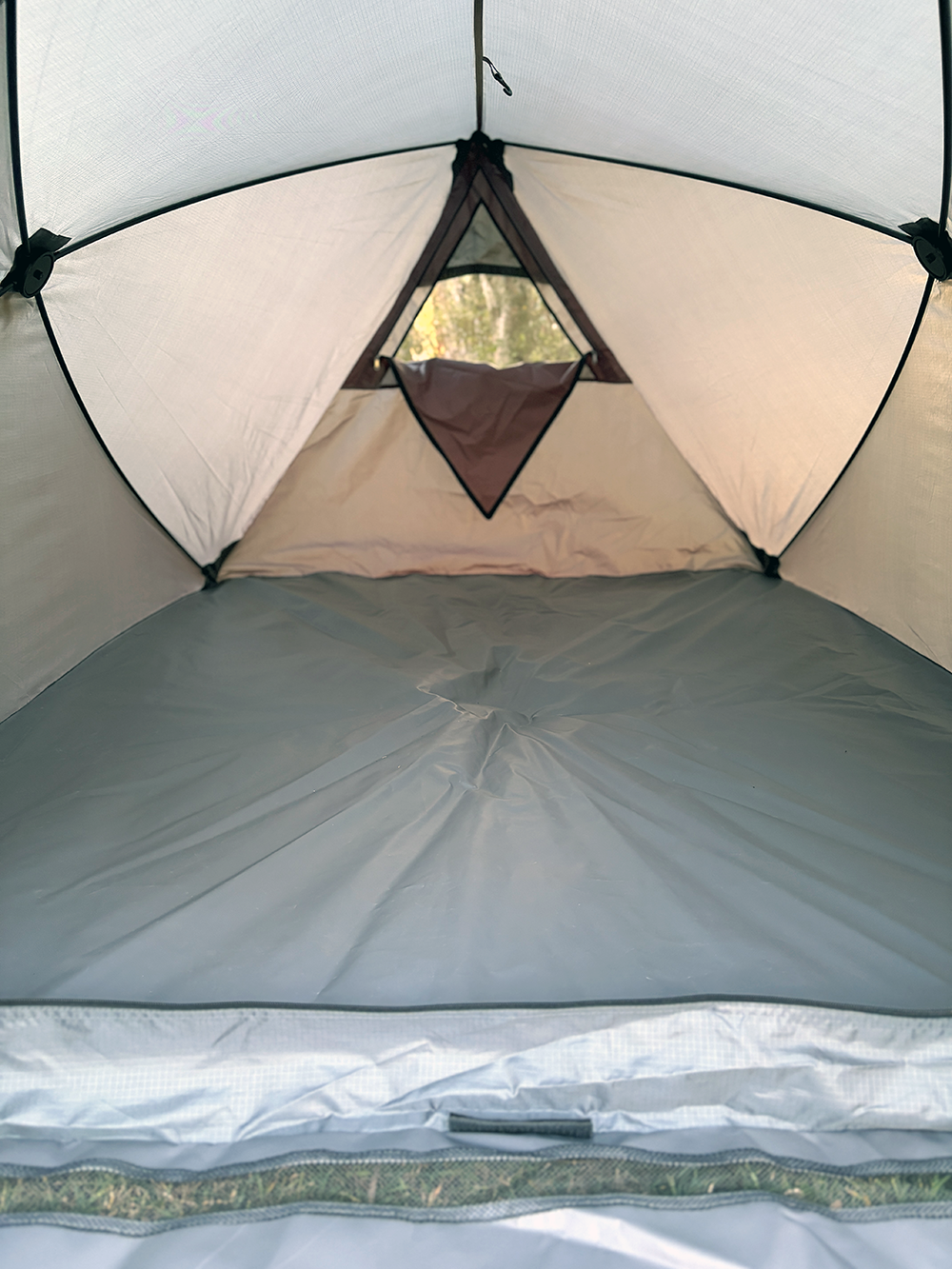 Pop-up style swag tent. Inside view with fisheye lens